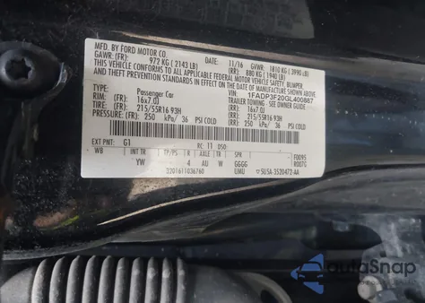 2016 Ford Focus Se z USA, uszkodzony, nr VIN 1FADP3F20GL400887